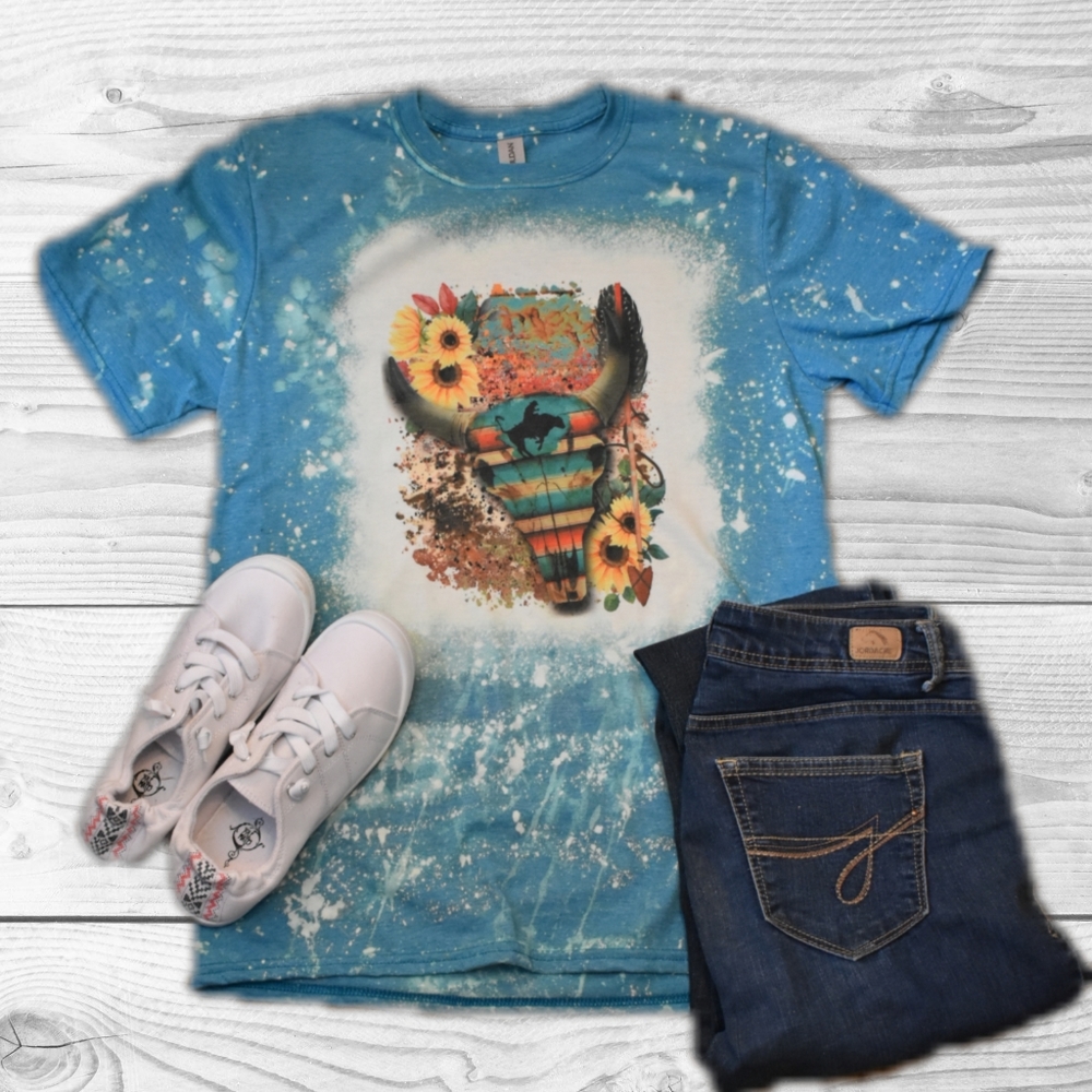 Western serape Bull Skull t shirt
